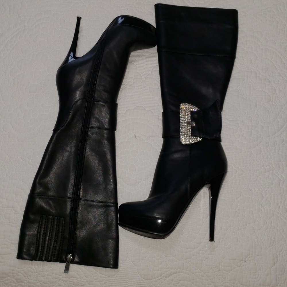 Fancy high heeled black boots